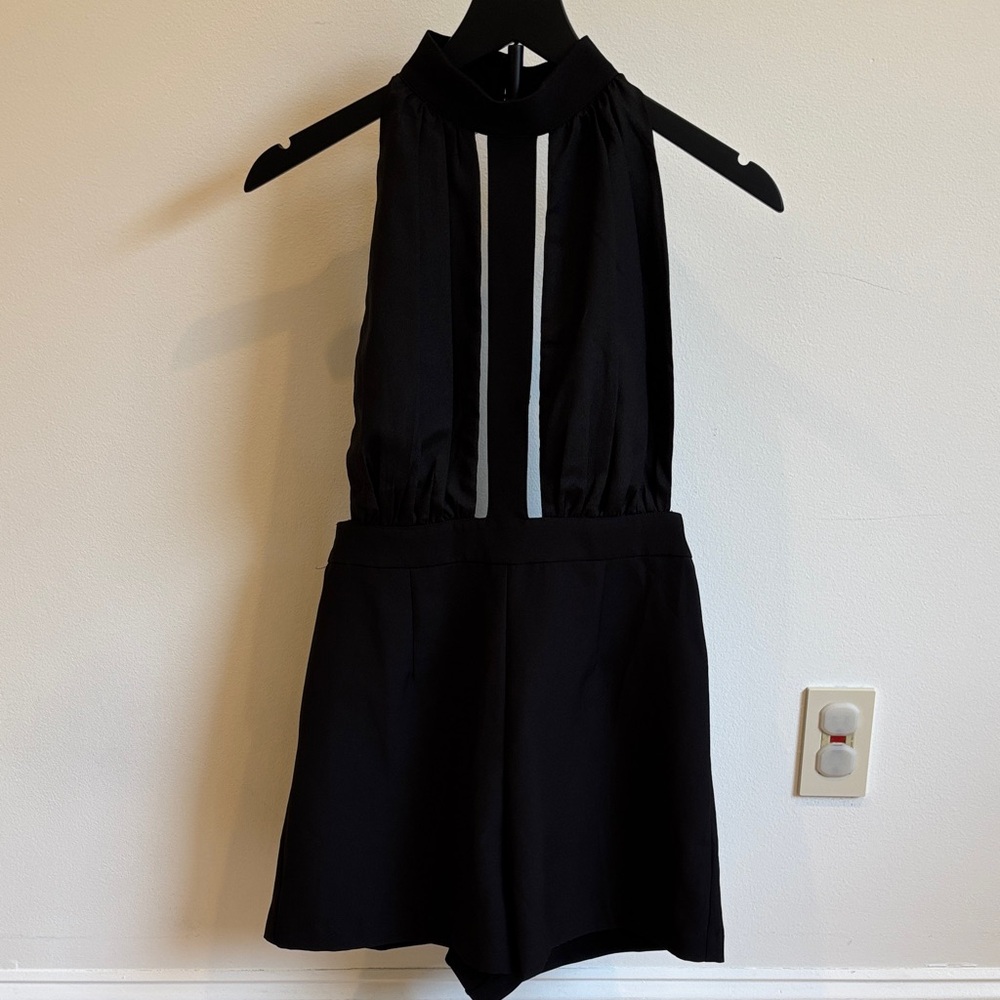 Signature8 Black Halter Romper with White Stripe Detail
